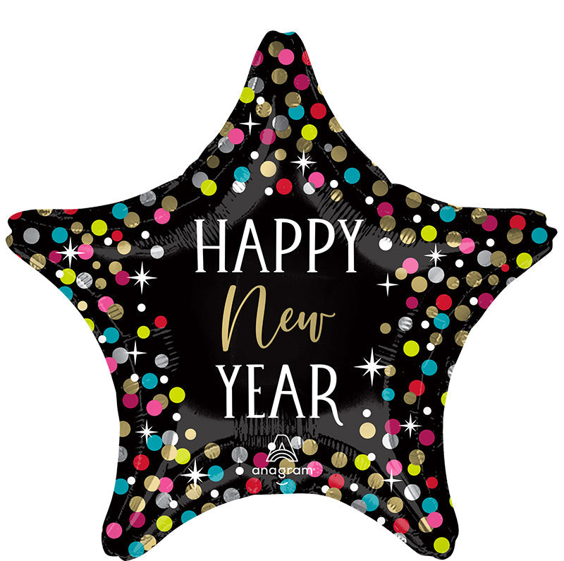18" Happy New Years Colorful Confetti Star Foil Balloon