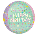 The Anagram/MD 16" Jumbo Orbz Ice Cream Party Birthday Foil Balloon features pastel colors with sprinkles, stars, and confetti designs, plus "HAPPY BIRTHDAY" in large, colorful letters at the center.