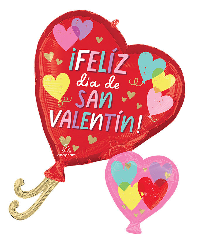 Uninflated 29 Inches SuperShape Hearts on Hearts Spanish Feliz dia de San Vanlentin! Valentine Foil Balloon Manufacturered By Anagram/MD