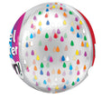 ¡El globo Orbz Clear Feel Better Soon! Foil Balloon de Anagram/MD presenta un diseño redondo y transparente con gotas de lluvia de colores y atrevidos bordes rojos y magenta con el texto "Feel Better Soon".