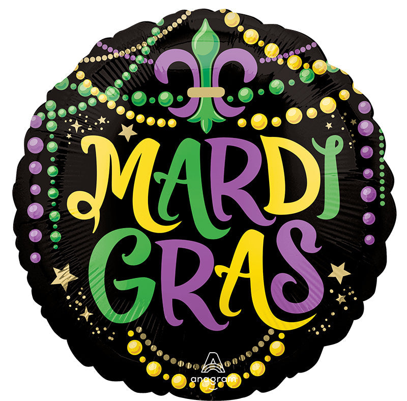 Uninflated 18 Inches Mardi Gras Glittering Beads Foil Balloon Manufacturered By Anagram/MD