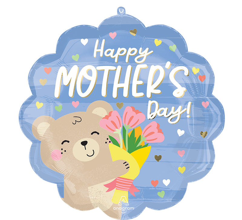 21 Inch Happy Mothers Day Bear Hugs SuperShape Made by Anagram Uninflated Foil/Mylar Balloon Manufactured by Anagram Balloons International.