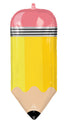 Le Write On Pencil SuperShape Foil Balloon de 31 pouces d'Anagram/MD est un ballon en forme de crayon jaune avec une gomme rose, des rayures noires et une pointe beige, conçu pour ressembler à un crayon en bois classique.
