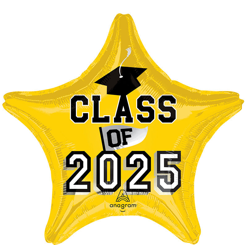 18 Inch Class of 2025 Yellow Made by Anagram Uninflated Foil/Mylar Balloon Manufactured by Anagram Balloons International.