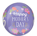 The Anagram CD 16" Happy Mother's Day World's Best Mom Orbz Foil Balloon is a round balloon featuring colorful flower designs and “Happy Mother’s Day” in white lettering.
