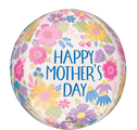 The 16" Mother's Day Botanical Lines Orbz Foil Balloon by Anagram/MD features colorful floral designs and “Happy Mother’s Day” in blue on a white background.