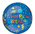 The 16" Orbz Cute Octopus Birthday Foil Balloon by Anagram/MD features a round design with a blue underwater theme, colorful sea creatures like fish, turtles, crabs, and "Happy Birthday" in bold playful letters at the center.