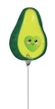 The Anagram/MD 10" Airfill Only Mini Shape Food Friends Avocado Foil Balloon features a cute half-avocado with a smiling face and rosy cheeks on the pit; sticks sold separately; shown on a white background.