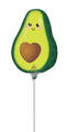The Anagram/MD 10" Airfill Only Mini Shape Food Friends Avocado Foil Balloon features a smiling cartoon avocado with rosy cheeks and a heart-shaped pit. Sticks sold separately.