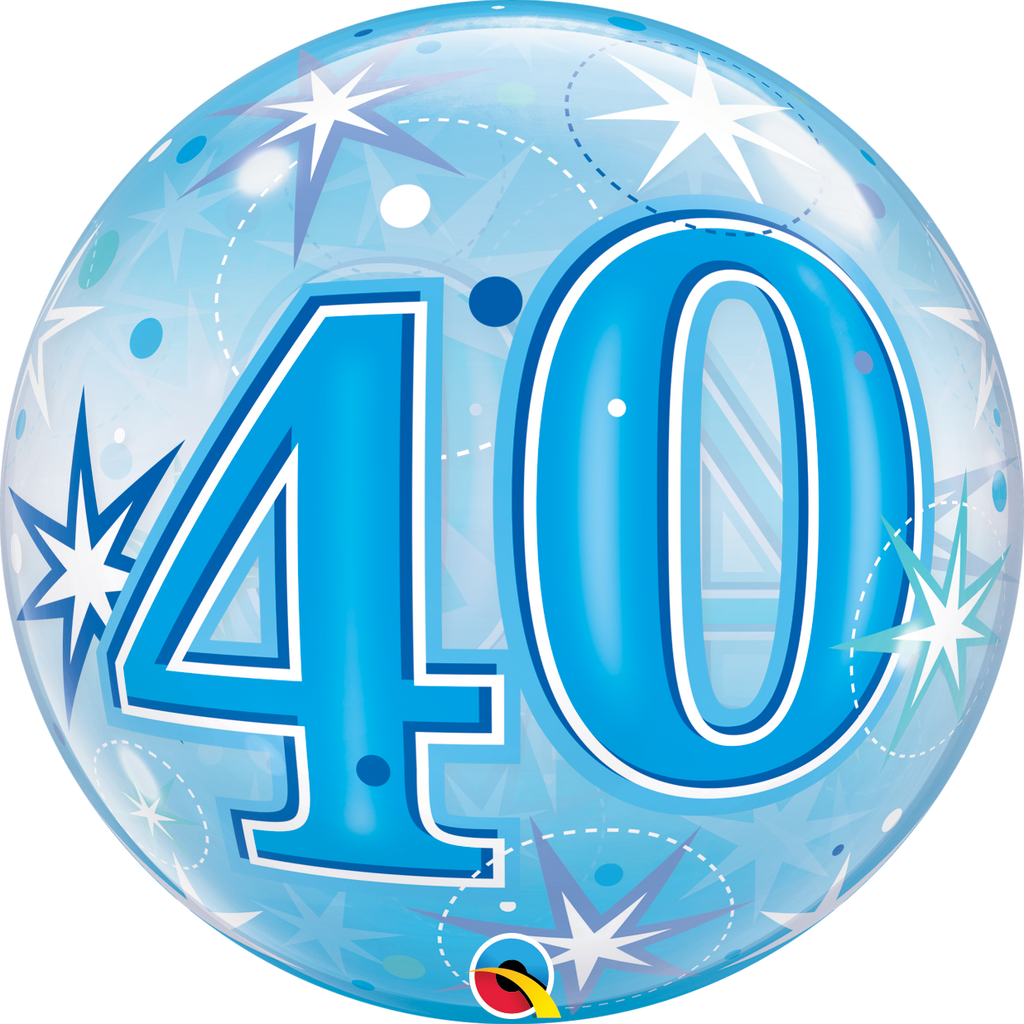 22" Single Bubble 40 Blue Starburst Sparkle Balloon
