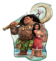 The 26" Jumbo Supershape Moana Foil Balloon by Anagram/MD features Maui with his fishhook and Moana in a red skirt, both from Disney’s “Moana,” standing together against an ocean backdrop.