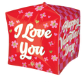 Discover the 15″ UltraShape Cubez Checkerboard Love Foil Balloon by Anagram/MD—a red cube balloon adorned with delicate pink flowers and gold heart accents. Two sides display “I Love You” and “Happy Valentine’s Day” in elegant white cursive, creating a romantic statement for your celebration.