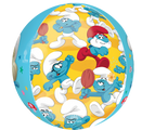 The 16" Orbz Smurfs Movie Foil Balloon by Anagram/MD features playful Smurf illustrations on a bright yellow background with blue and red accents—ideal as a Smurfs party decoration or festive balloon for any celebration.