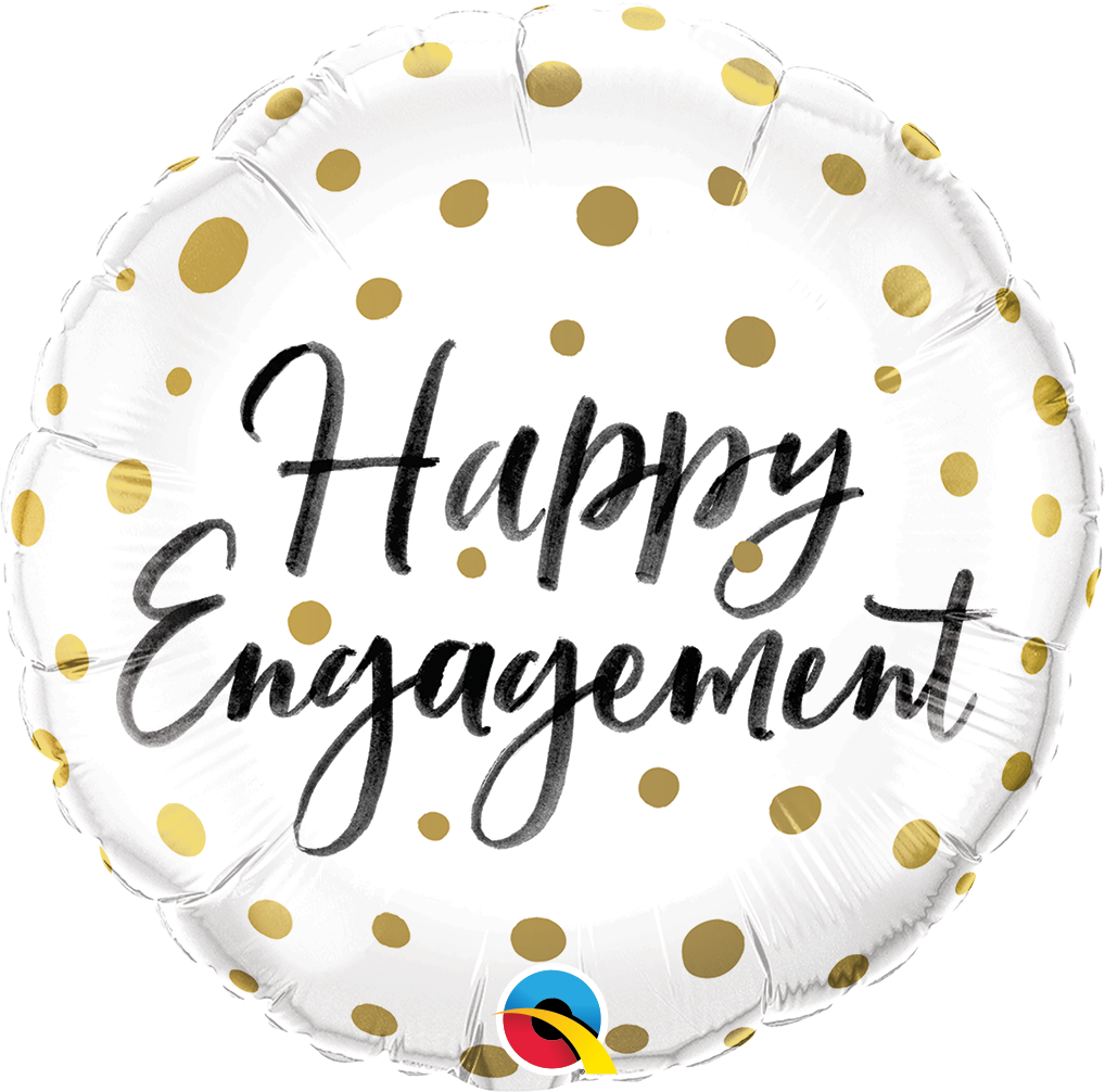 18" Round Happy Engagement Gold Dots Foil Balloon