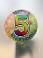 18″ Happy 5th Birthday Mylar Balloon featuring a round foil design with a large rainbow-colored number five.