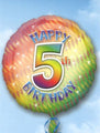 18″ Happy 5th Birthday Mylar Balloon featuring a multicolored leaf pattern and a large number five in the center.