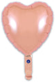 A 9" metallic rose gold heart-shaped foil balloon by Oaktree with a shiny, reflective surface, self-sealing valve, and short tail. Includes 5 per pack. Shown against a plain white background. Airfill only.