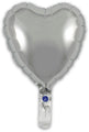 The 9" Airfill Only Silver Heart Foil Balloon by Oaktree features a self-sealing valve and reflective silver surface, shown against a white background. Sold in packs of 5.
