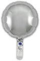 The Oaktree 9" airfill-only silver round foil balloon (5 per pack) features a reflective surface and a long tail, with a self-sealing valve, shown against a plain white background.
