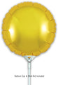 A 9" gold Oaktree foil balloon (airfill only, self-sealing valve) is shown inflated against a white background with a cup and stick. Text below reads: Balloon Cup & Stick Not Included. Pack of 5.