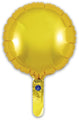A 9" gold round Oaktree Brand foil balloon (airfill only, self-sealing valve) with a short tail, shiny and reflective, shown isolated on a white background. Comes in packs of 5.