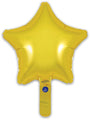 A shiny, gold, star-shaped 9" Oaktree foil balloon with airfill only and self-sealing valve, plus a small handle at the bottom; sold in packs of 5.