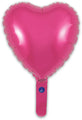 A 9" shiny pink heart-shaped foil balloon with a long stem, featuring a self-sealing valve. Sold in packs of 5 by Oaktree, airfill only, set against a white background.