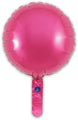 A shiny, 9" pink round Oaktree foil balloon with a self-sealing valve and long neck, designed for air fill only, shown against a white background. Pack includes 5 balloons.