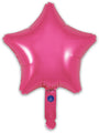 A shiny, pink, star-shaped 9" Oaktree foil balloon with a self-sealing valve and small handle at the bottom, sold in packs of 5 (airfill only), isolated on a white background.