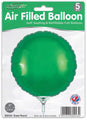 The Oaktree 9" Green Round Foil Balloon pack includes 5 self-sealing, refillable balloons. Airfill only. Package features the British flag and product details.