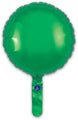 A 9" green round foil balloon with a small flat tail from Oaktree, featuring a self-sealing valve, is pictured against a plain white background. Sold in packs of five; airfill only.