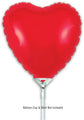 A shiny red 9" heart-shaped Oaktree foil balloon with self-sealing valve, attached to a white stick and cup. Text below reads: Balloon Cup & Stick Not Included. Pack of 5.