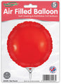 A 5-pack of Oaktree 9" red round foil balloons (airfill only, self-sealing) features UK-made labeling and a large red balloon image on the package.