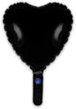 A 9" black heart-shaped Oaktree brand foil balloon (air-fill only, with self-sealing valve and small handle), photographed against a white background.