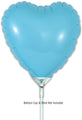 A 9" Oaktree Brand Matte Blue Heart foil balloon (airfill only, self-sealing, 5 per pack) is attached to a stick holder. Text reads: Balloon Cup & Stick Not Included.