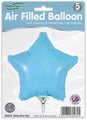 A pack of 5 Oaktree 9" matte blue star-shaped foil balloons, airfill only with self-sealing valves. Made in the UK and refillable.