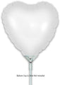 A 9" matte white heart-shaped foil balloon by Oaktree, airfill only with self-sealing valve, shown on a plain white background. Text below: Balloon Cup & Stick Not Included. Pack of 5.