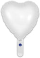 The Oaktree 9" matte white heart foil balloon features a handle, self-sealing valve, and airfill-only design. Sold in packs of 5. Shown against a plain background.