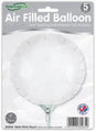 Ce lot comprend cinq ballons ronds en aluminium blanc mat de 9 pouces de Oaktree. Chaque ballon est rechargeable, auto-scellant, remplissable à l'air uniquement, et fabriqué au Royaume-Uni.