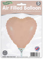 Oaktree 9" air-filled matte nude heart foil balloons, featuring a self-sealing valve. Pack includes 5 pieces.
