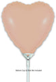 A matte nude heart-shaped 9" Oaktree brand foil balloon (airfill only, with self-sealing valve), shown on a white stick holder. Text below reads: “Balloon Cup & Stick Not Included.”.