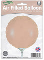 Oaktree 9" matte nude round foil balloons, air-fill only with self-sealing valve, 5 per pack. Packaging features a large nude-colored balloon at the center.