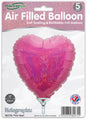 The Oaktree 9" Holographic Pink Heart Foil Balloon pack includes 5 self-sealing, air-fill only balloons. Each refillable heart-shaped balloon offers a shiny pink finish for festive décor.