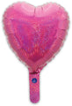 A 9" holographic pink heart foil balloon by Oaktree, airfill only with a self-sealing valve and small handle, reflects light for a sparkling look.