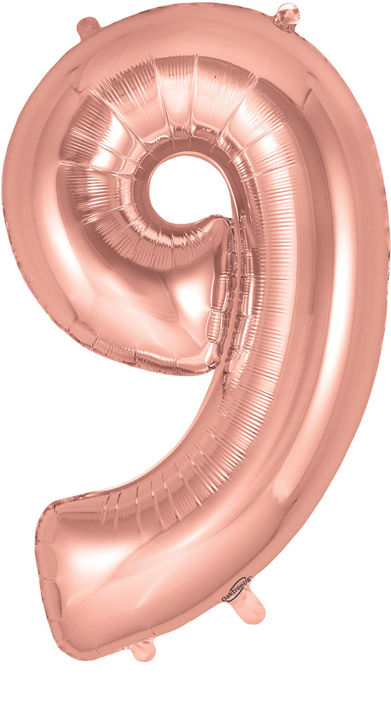34" Number 9 Rose Gold Oaktree Foil Balloon