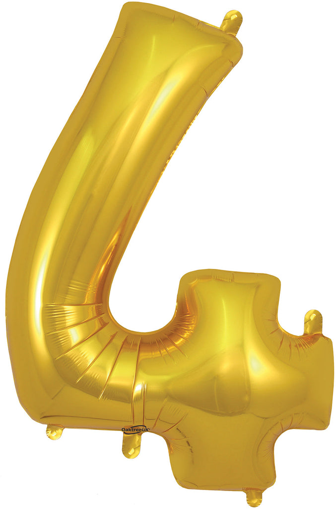 34" Number 4 Gold Oaktree Foil Balloon