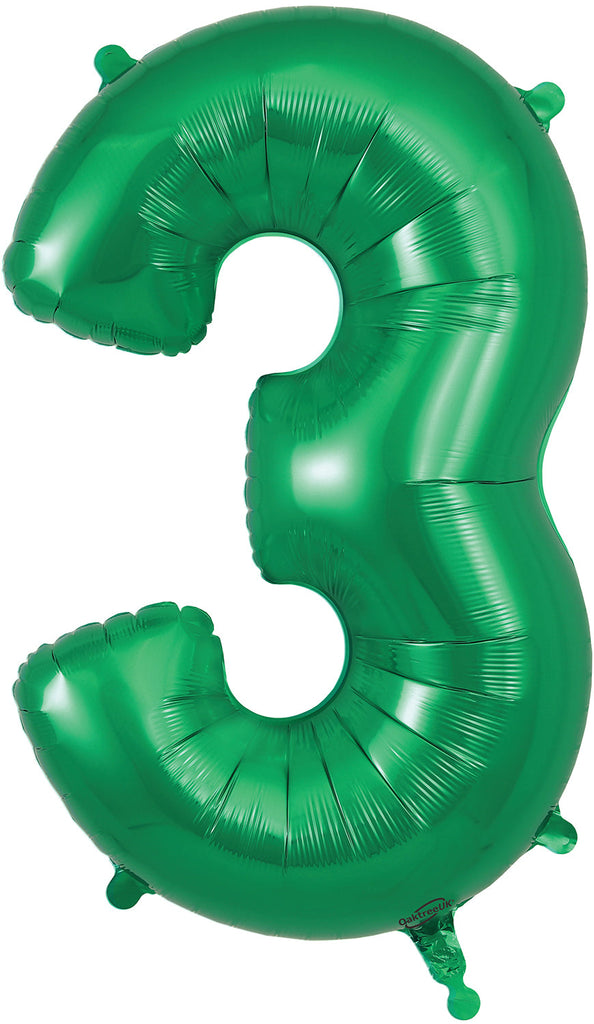 34" Number 3 Green Oaktree Foil Balloon