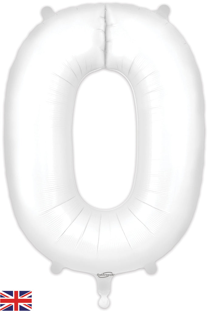 34" Number 0 Matte White Oaktree Foil Balloon