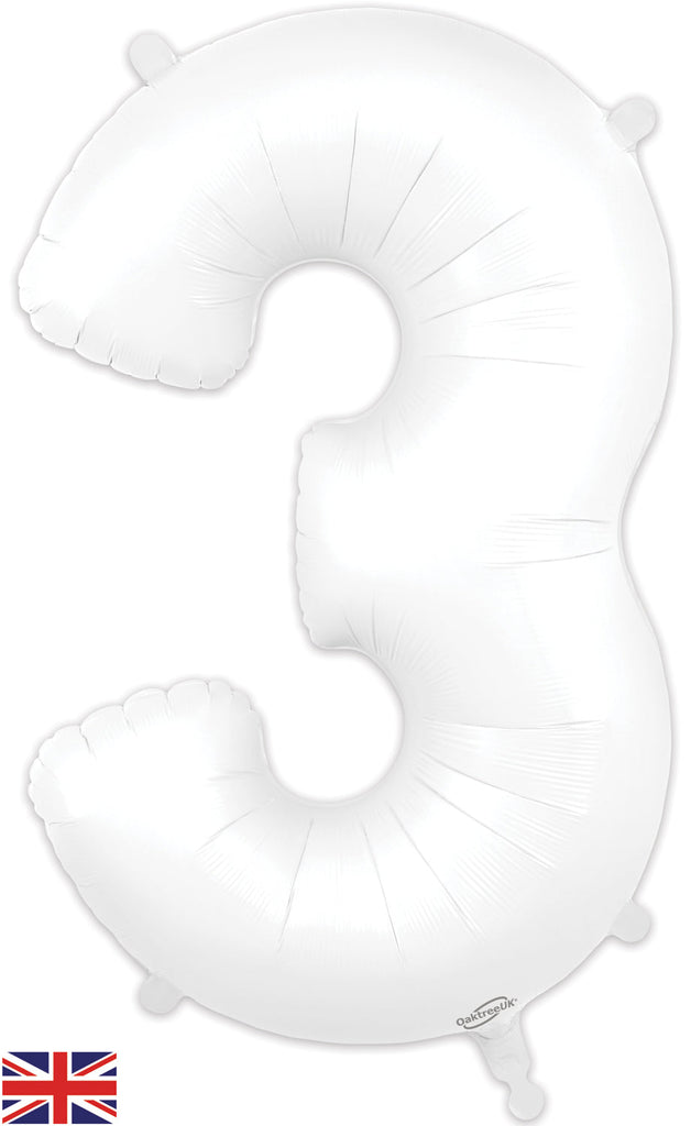 34" Number 3 Matte White Oaktree Foil Balloon