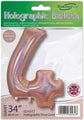 The 34" Number 4 Holographic Rose Gold Oaktree Foil Balloon by Oaktree is shown in its packaging, which features product details and a British flag to indicate its UK design.